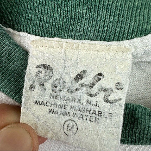 Vintage Meadowlands Ringer Tee T-Shirt Medium Green White - Picture 5 of 7